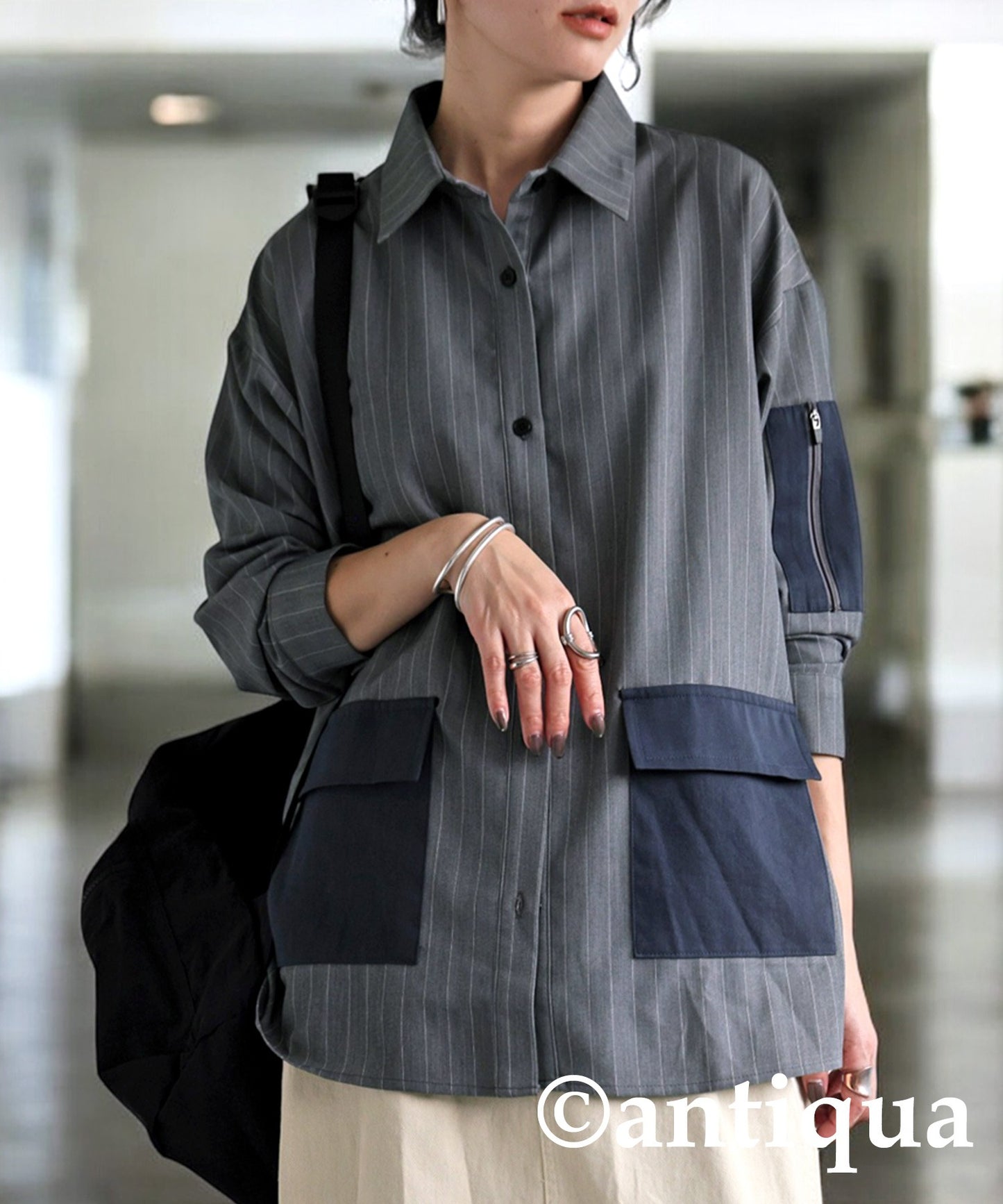 Striped Patch Pocket Shirt Ladies