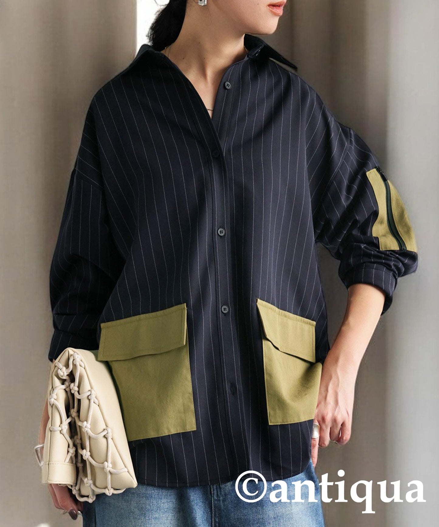 Striped Patch Pocket Shirt Ladies