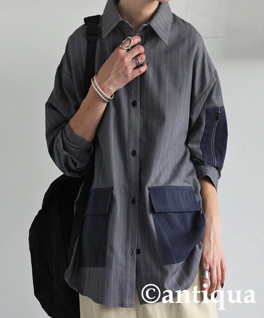 Striped Patch Pocket Shirt Ladies