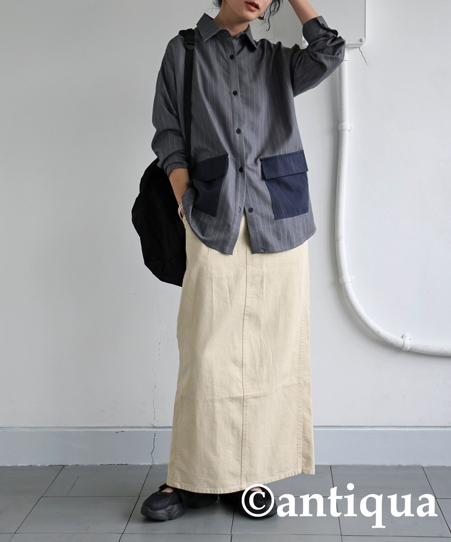 Striped Patch Pocket Shirt Ladies