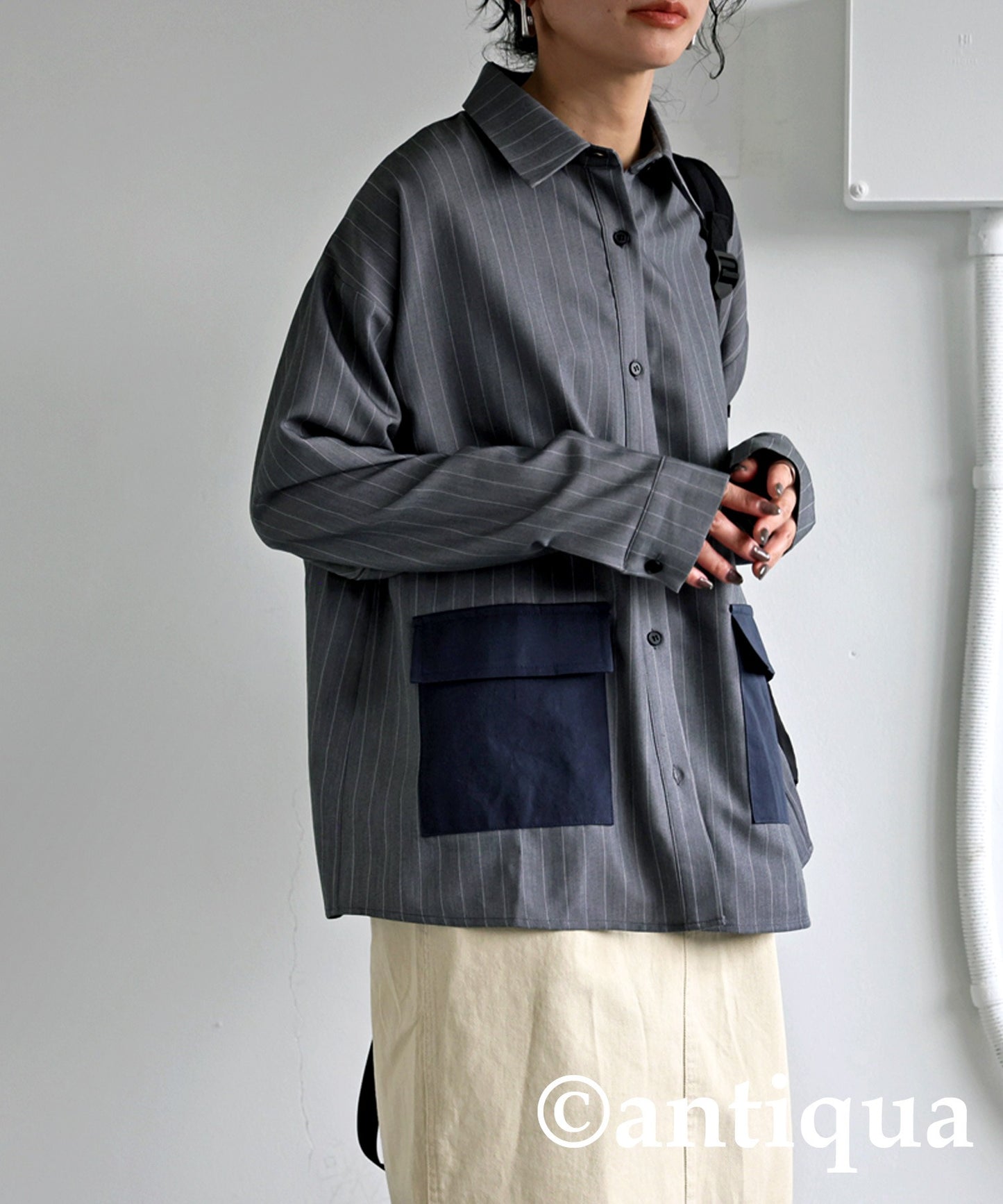 Striped Patch Pocket Shirt Ladies