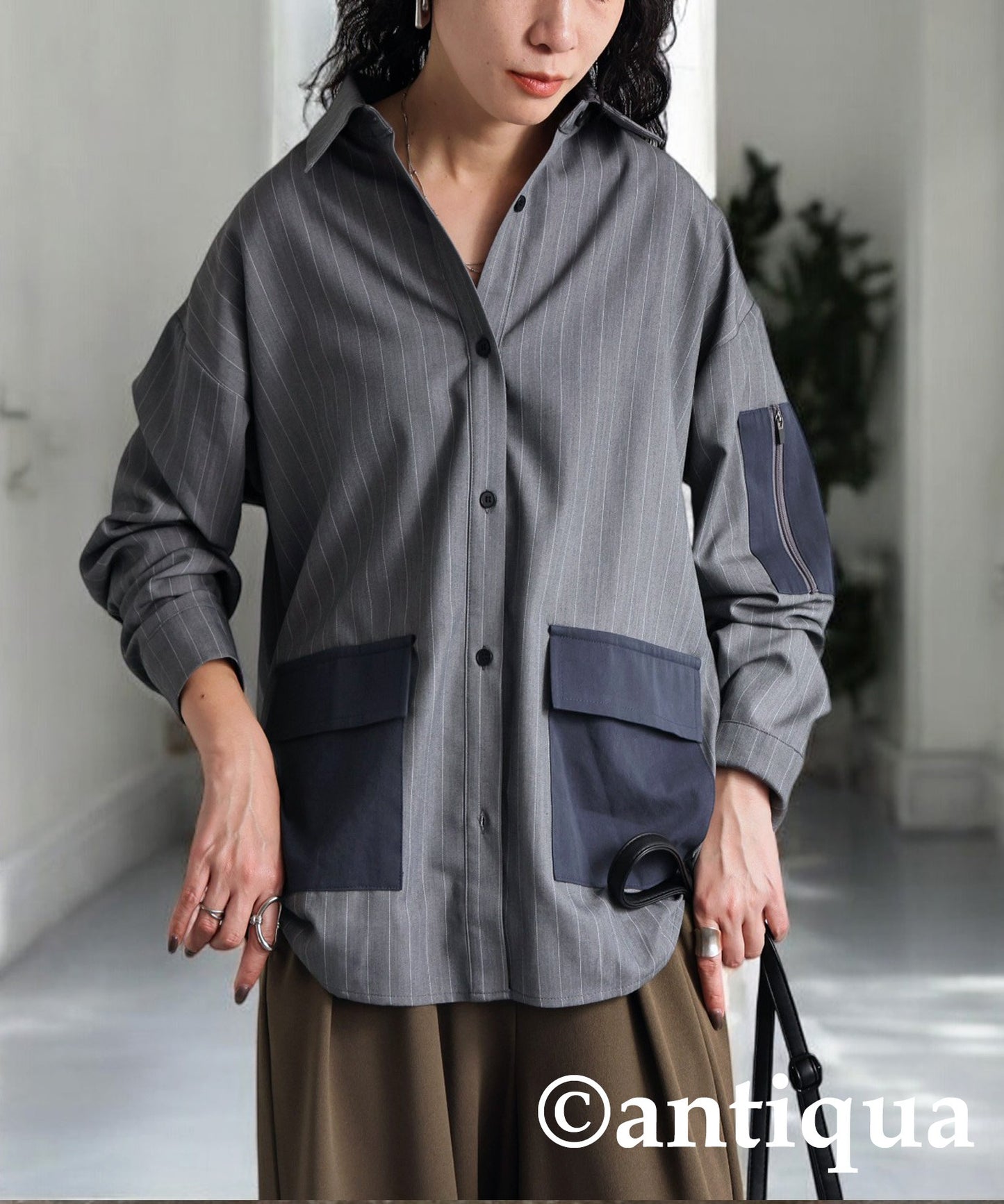 Striped Patch Pocket Shirt Ladies