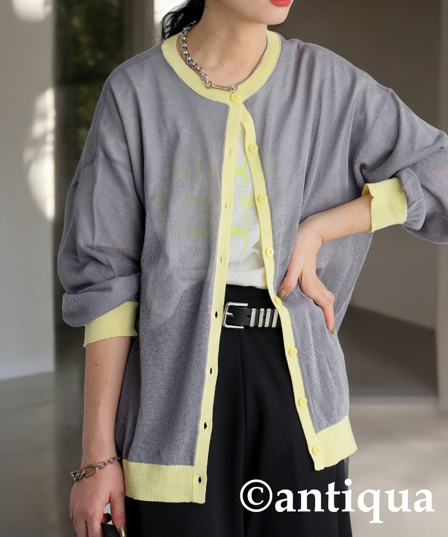 Color Matching Sheer Knit Cardigan Ladies