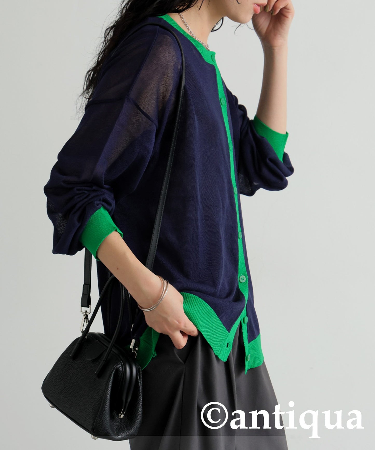 Color Matching Sheer Knit Cardigan Ladies