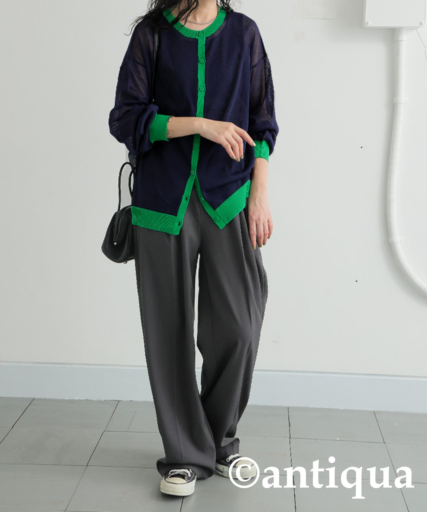 Color Matching Sheer Knit Cardigan Ladies