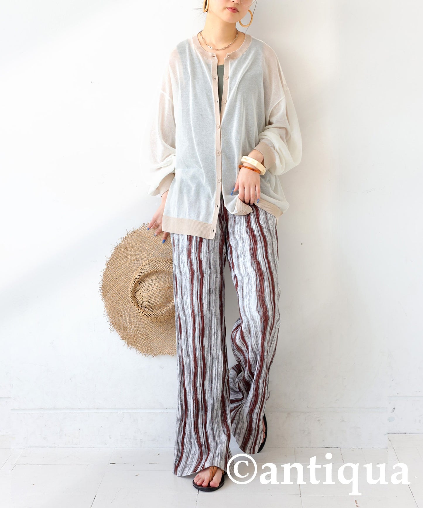 Color Matching Sheer Knit Cardigan Ladies