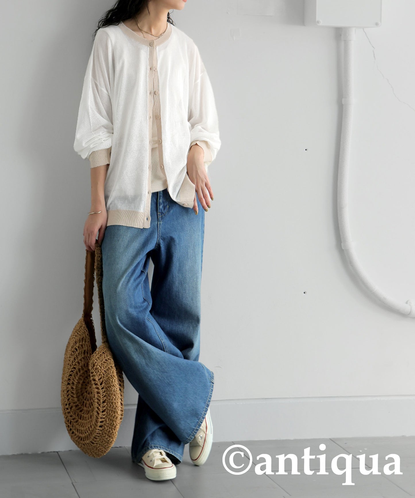 Color Matching Sheer Knit Cardigan Ladies