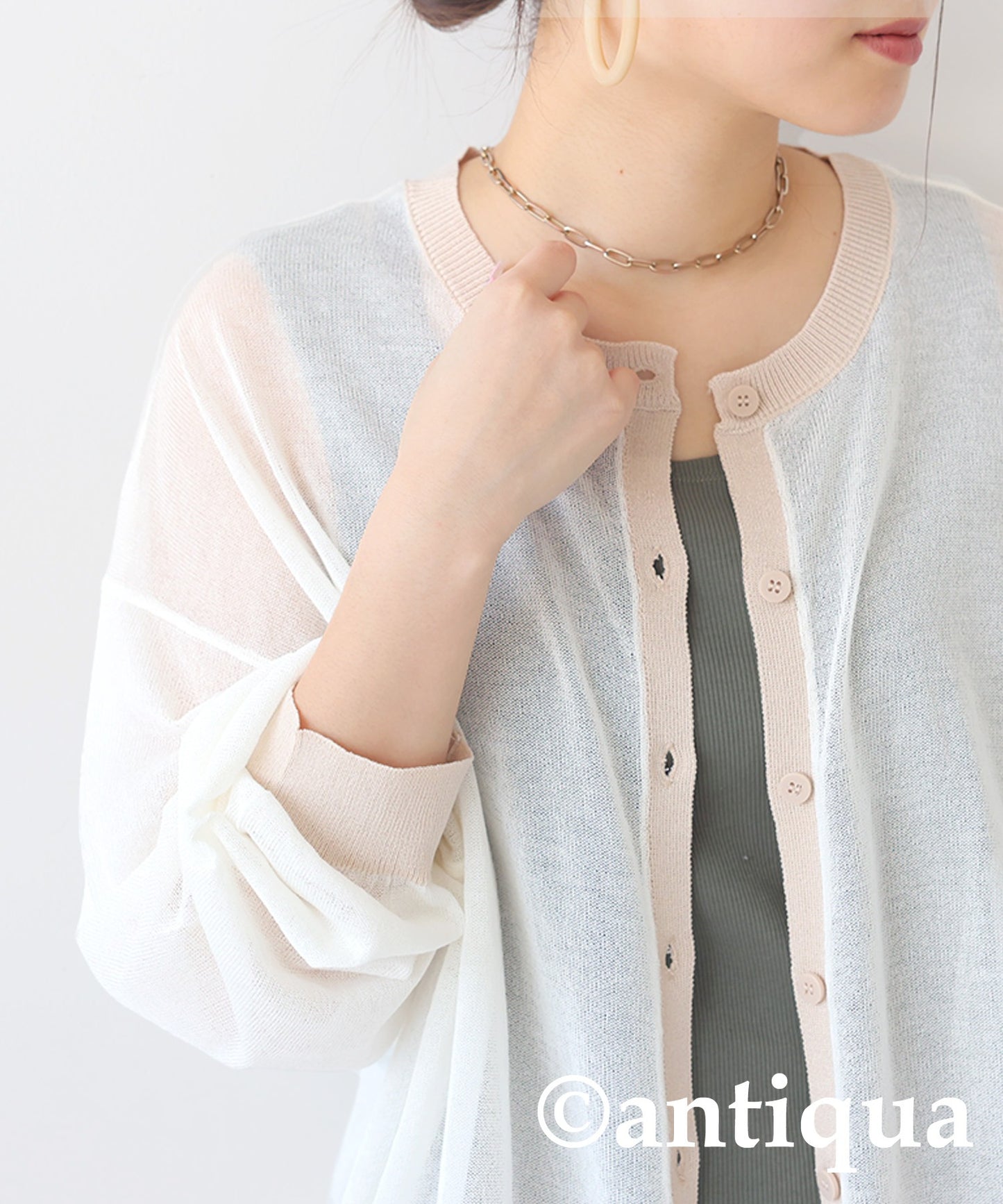 Color Matching Sheer Knit Cardigan Ladies