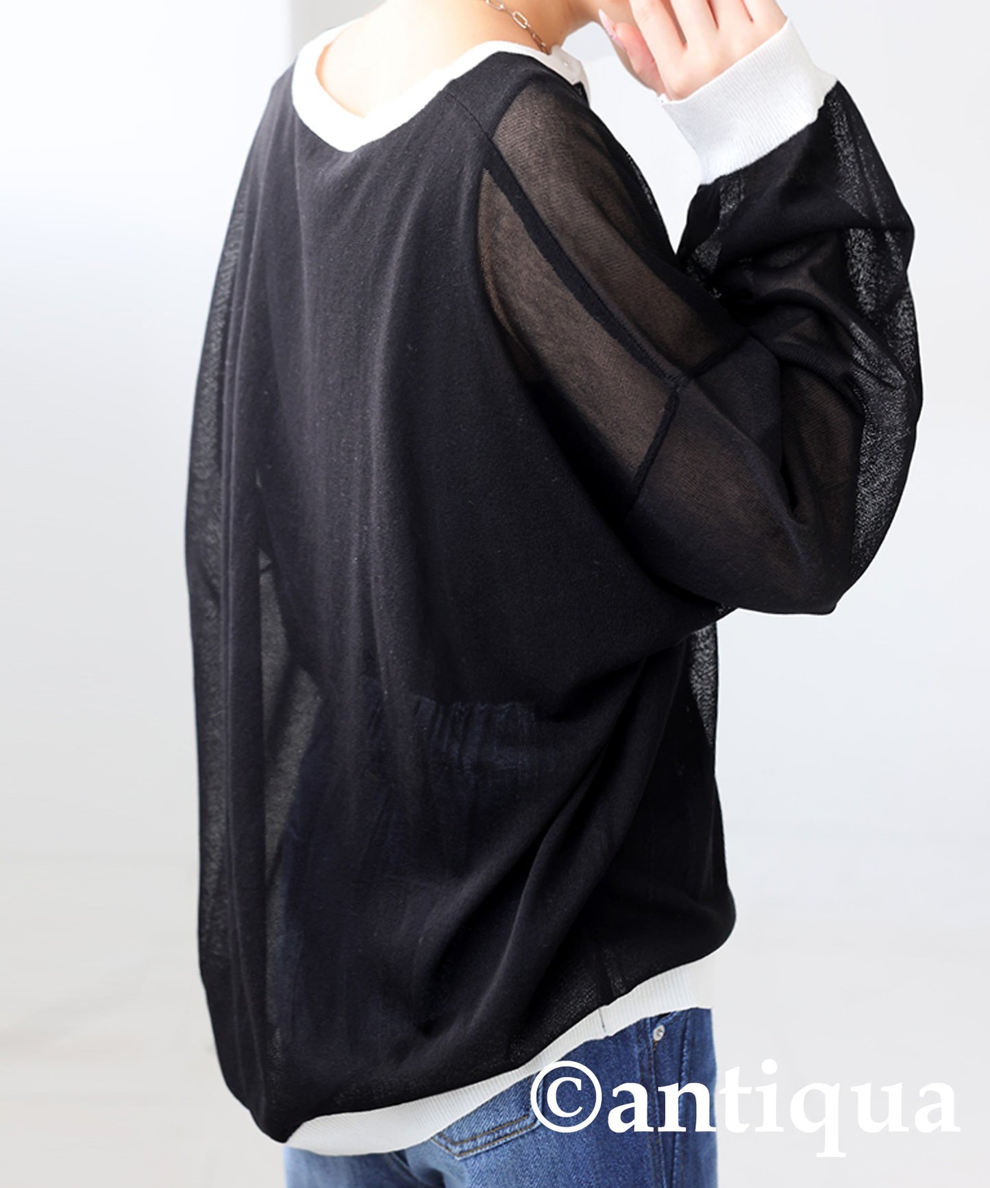 Color Matching Sheer Knit Cardigan Ladies