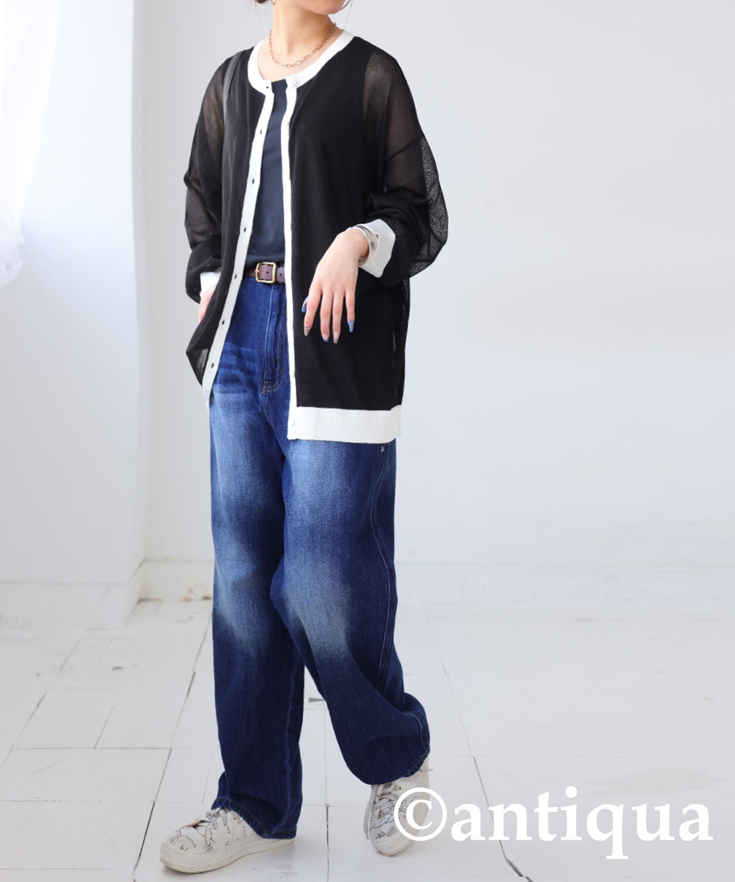 Color Matching Sheer Knit Cardigan Ladies