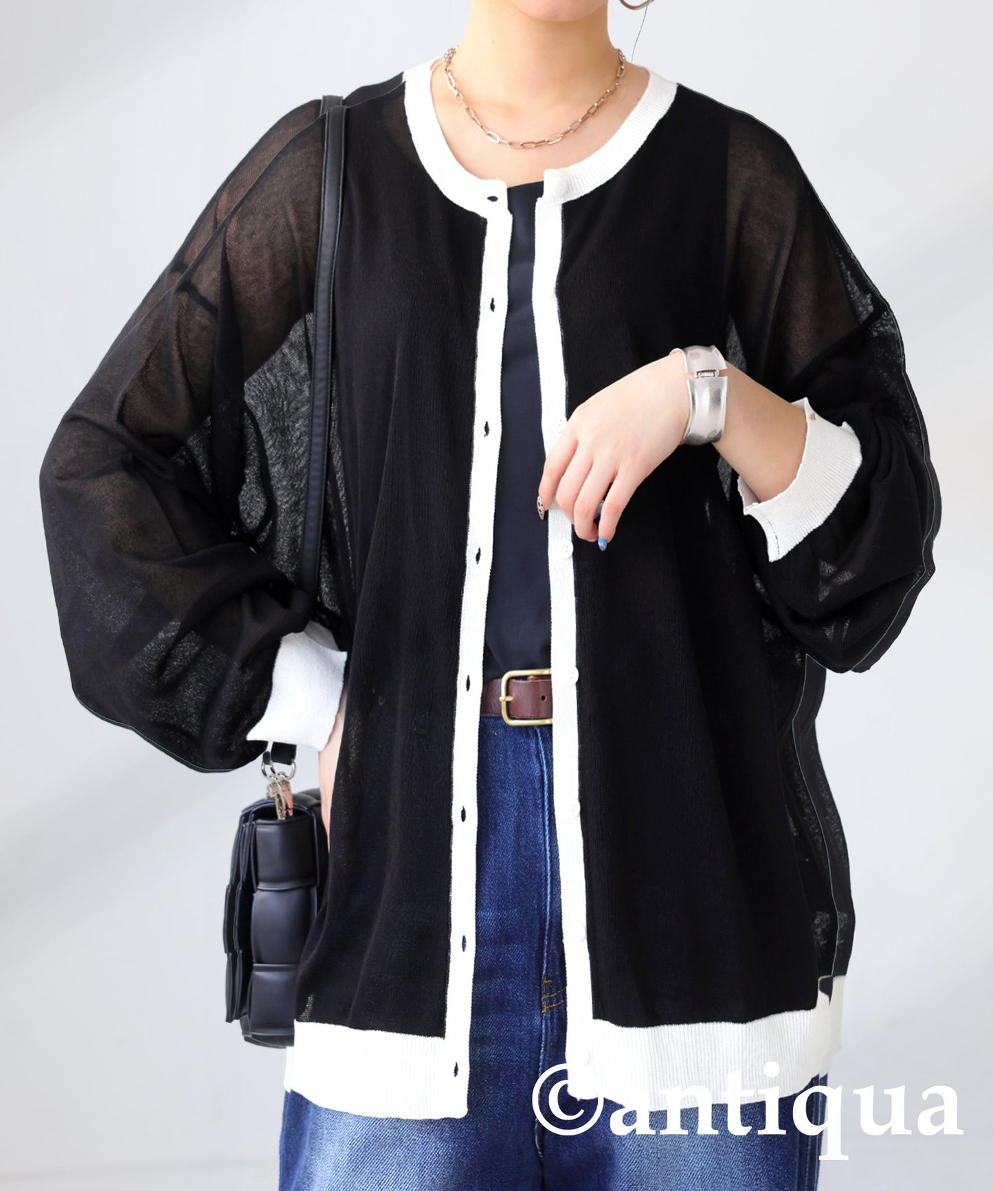 Color Matching Sheer Knit Cardigan Ladies