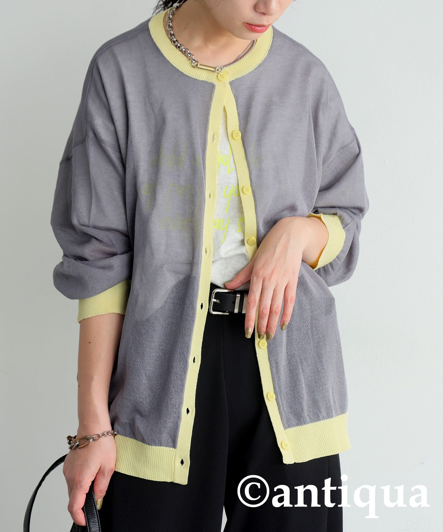 Color Matching Sheer Knit Cardigan Ladies