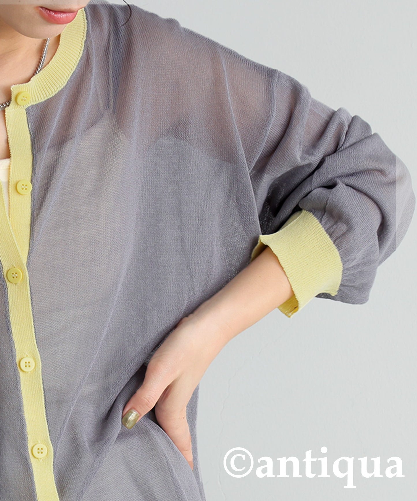 Color Matching Sheer Knit Cardigan Ladies