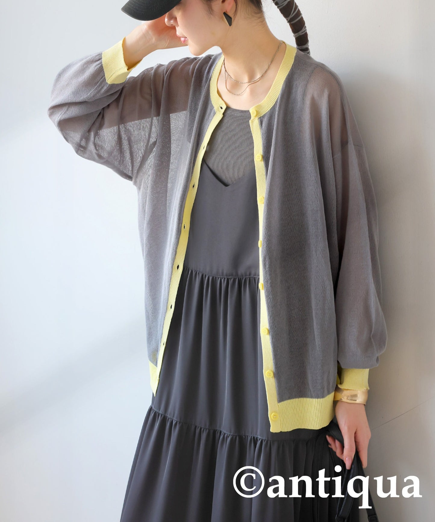 Color Matching Sheer Knit Cardigan Ladies
