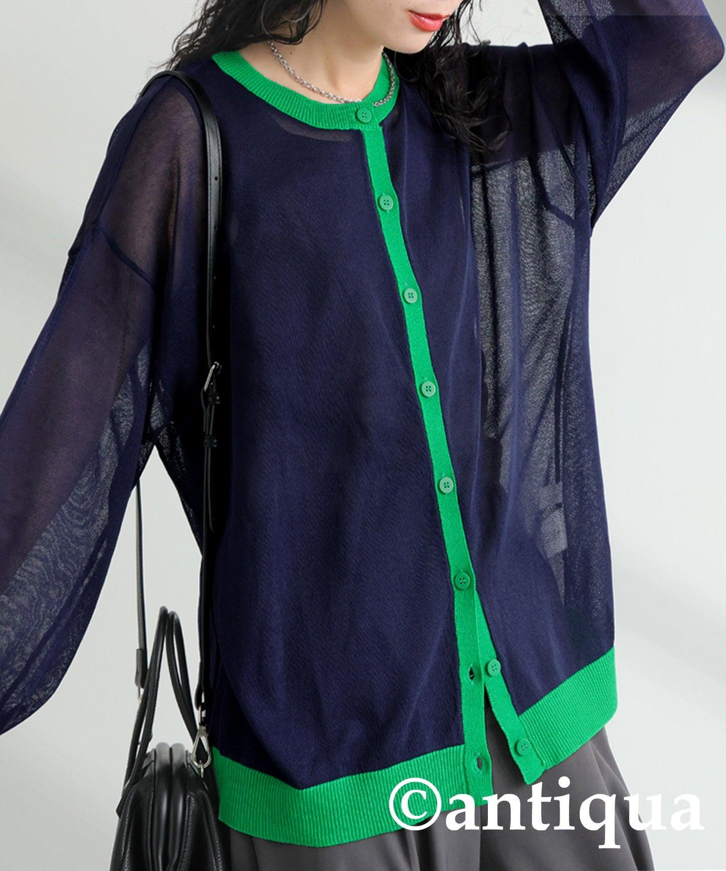 Color Matching Sheer Knit Cardigan Ladies