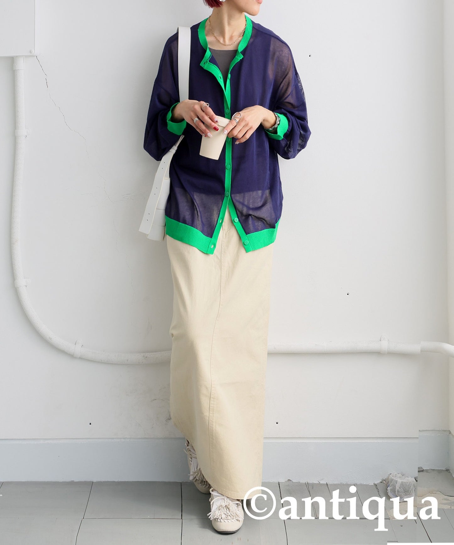 Color Matching Sheer Knit Cardigan Ladies