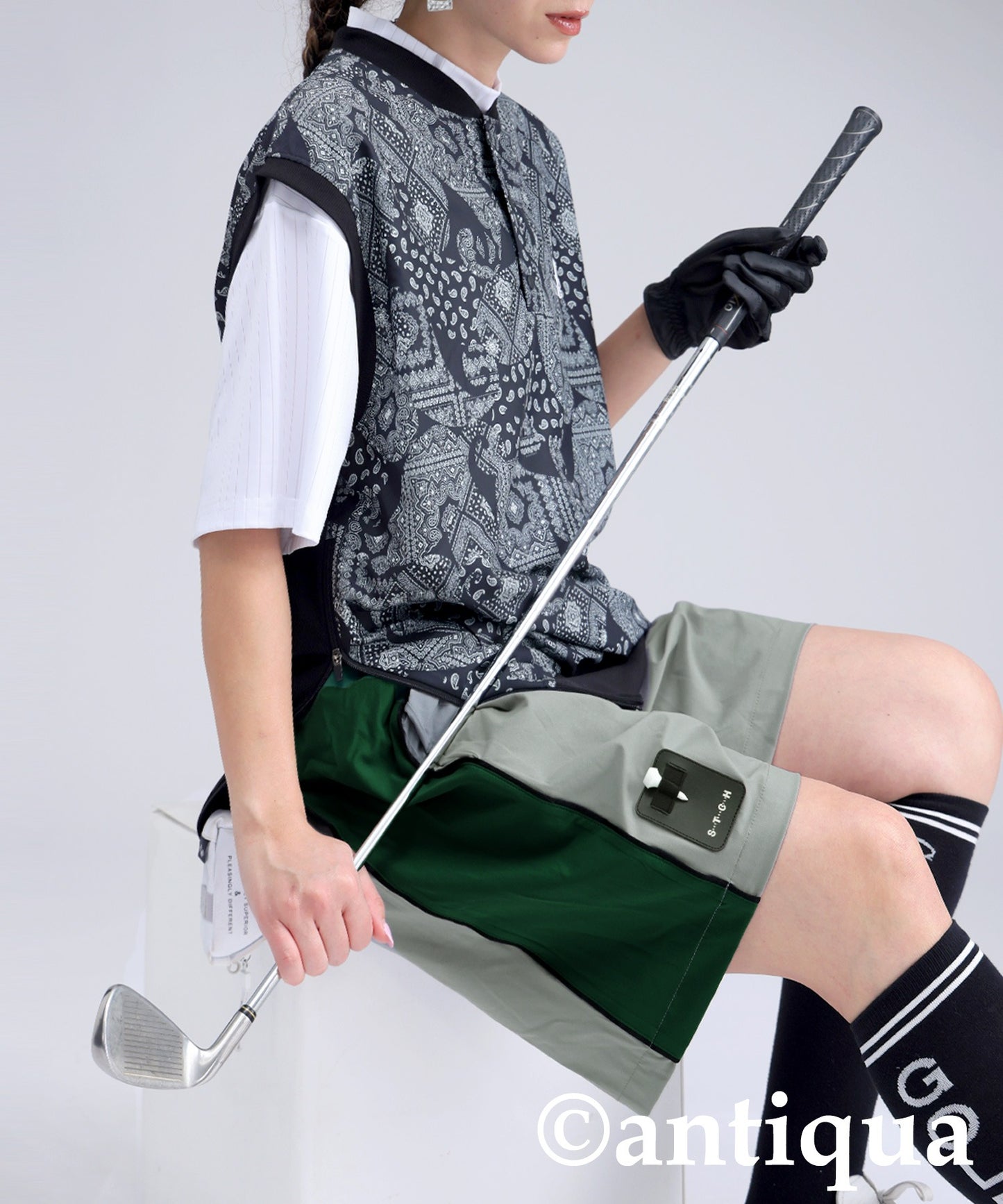 ANTIQUA GOLF×STCH Line Design Shorts Ladies