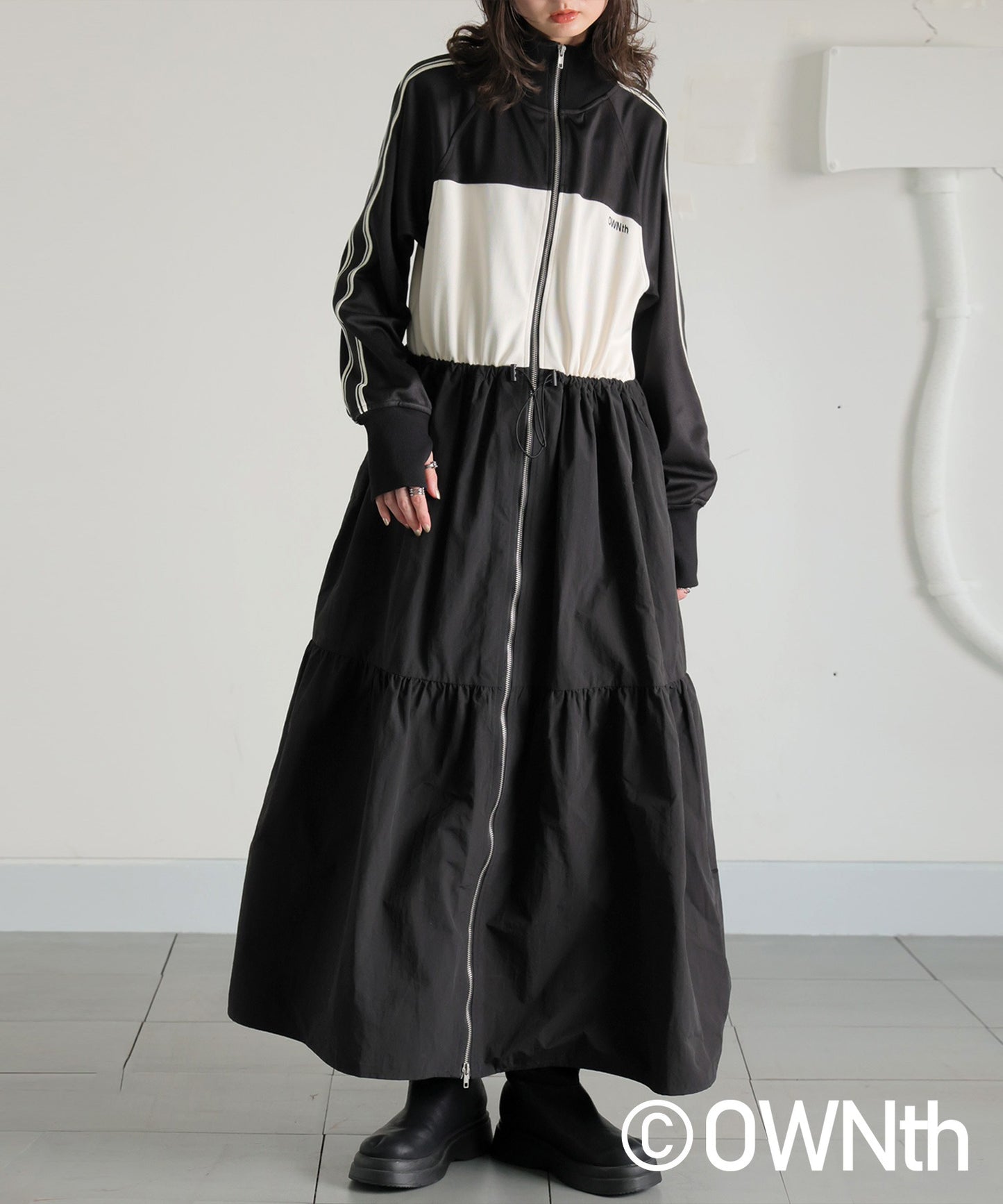 OWNth Drawstring Gathered Zip-Line Dress Ladies