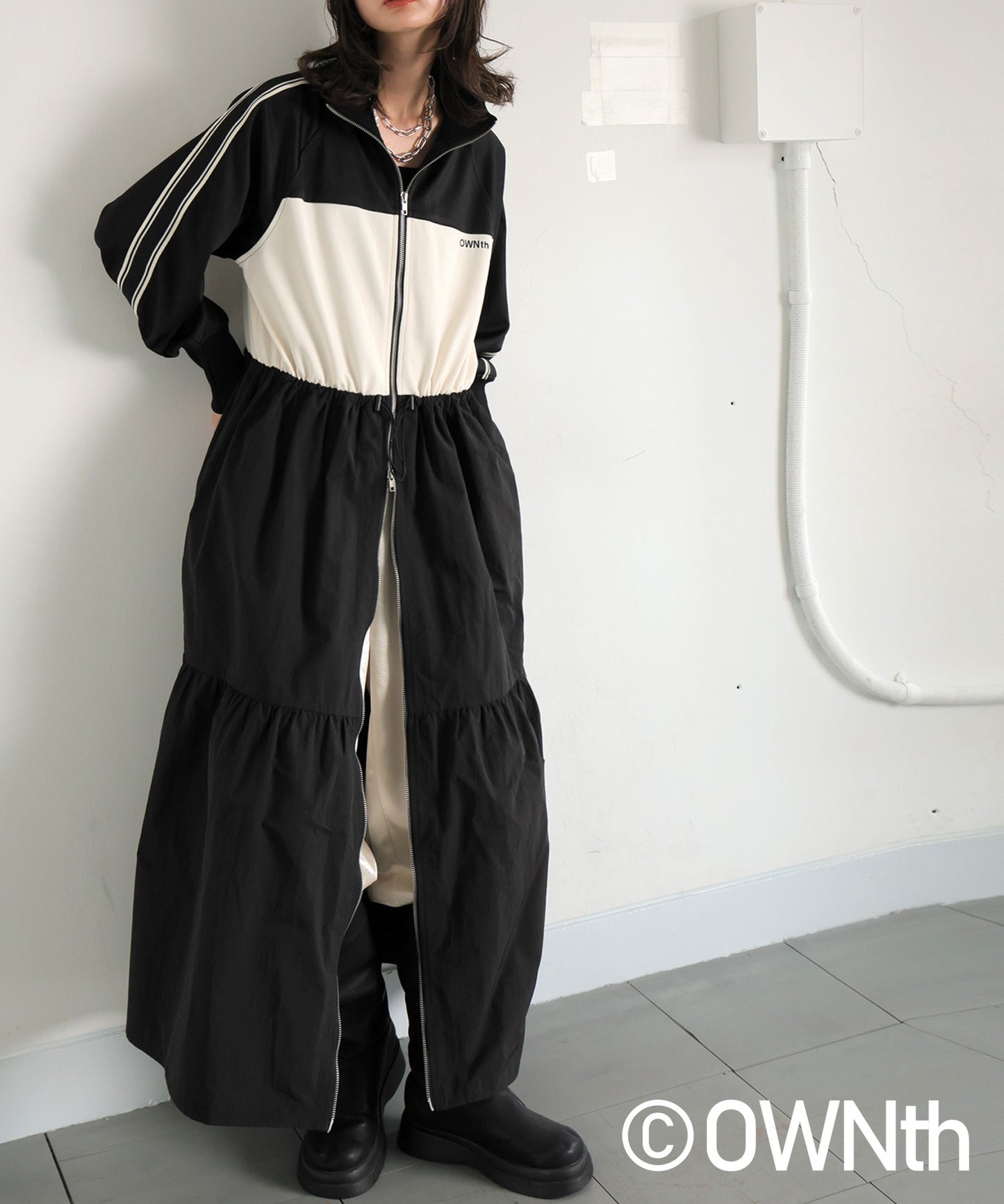 OWNth Drawstring Gathered Zip-Line Dress Ladies