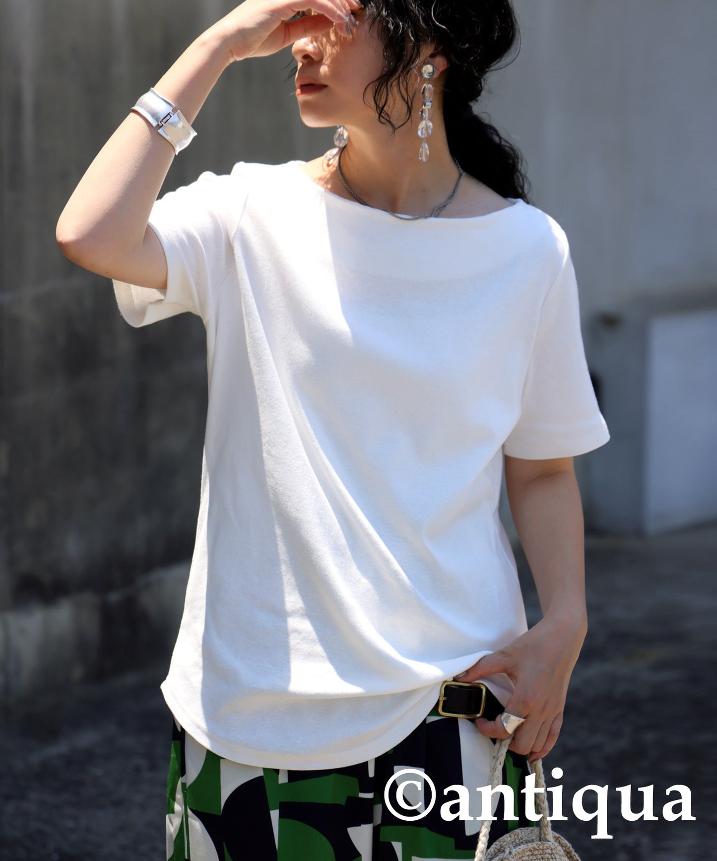 Boat neck Ladies short sleeve T -shirt Cotton