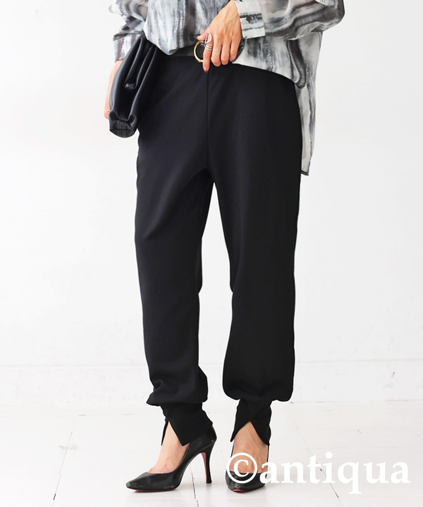 Hem Rib slit Ladies Pants Long Bottoms