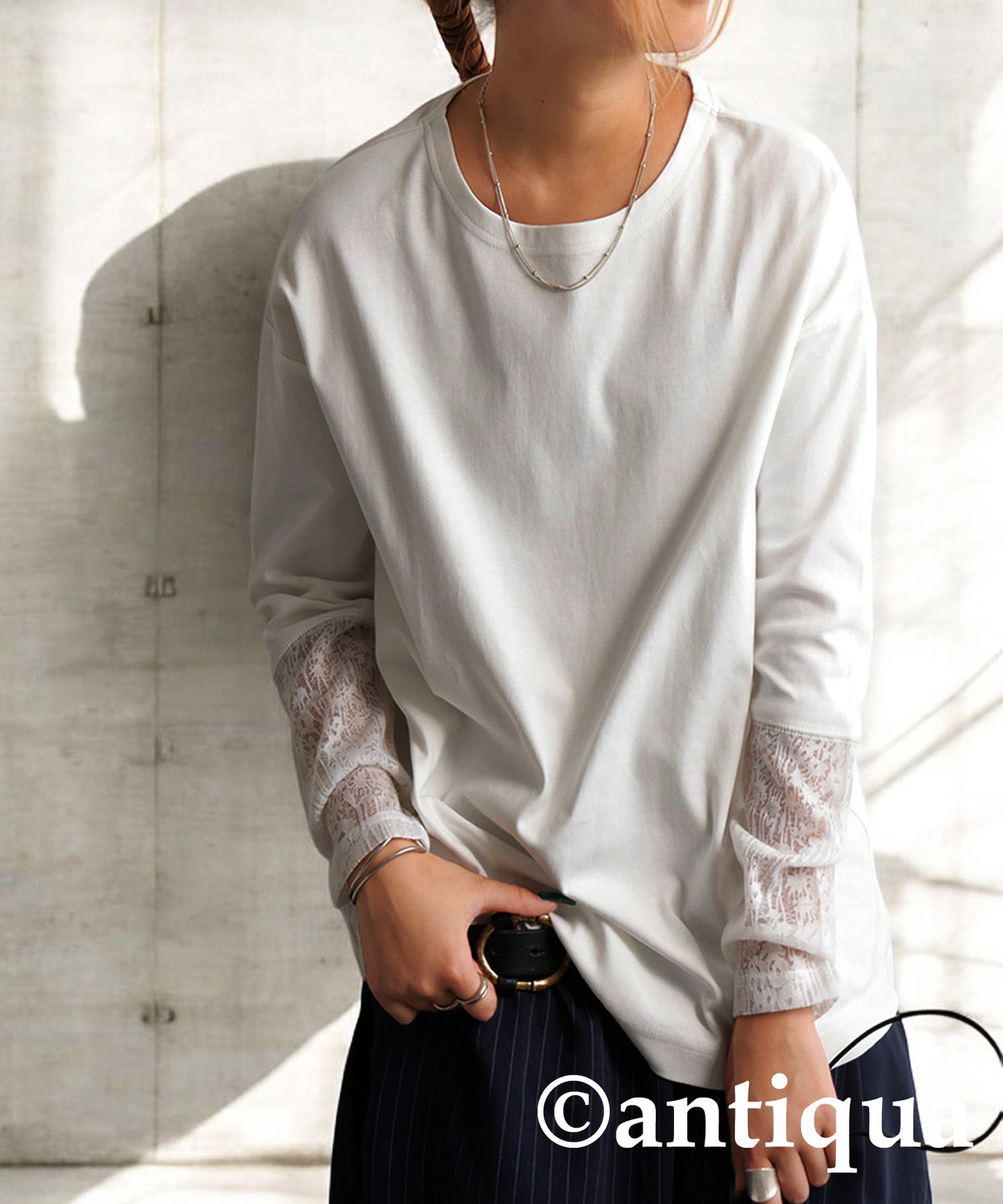 Lace Sleeve Long T-Shirt Ladies