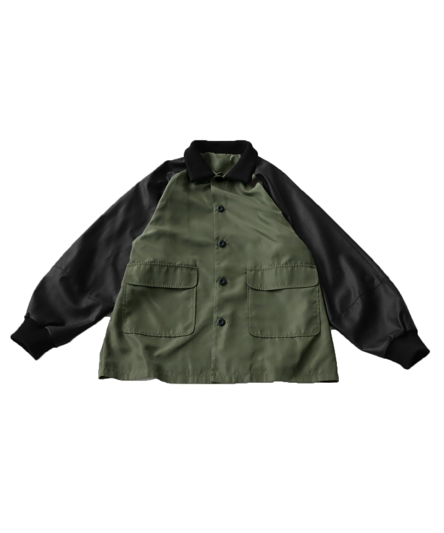 Men's Nyron and vegan leather switchingMilitary jacket
