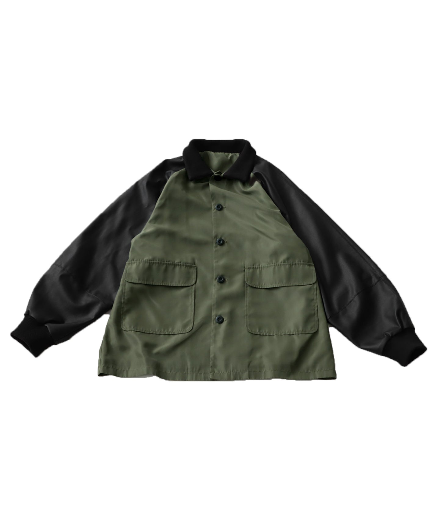 Ladies Nyron and vegan leather switchingMilitary jacket