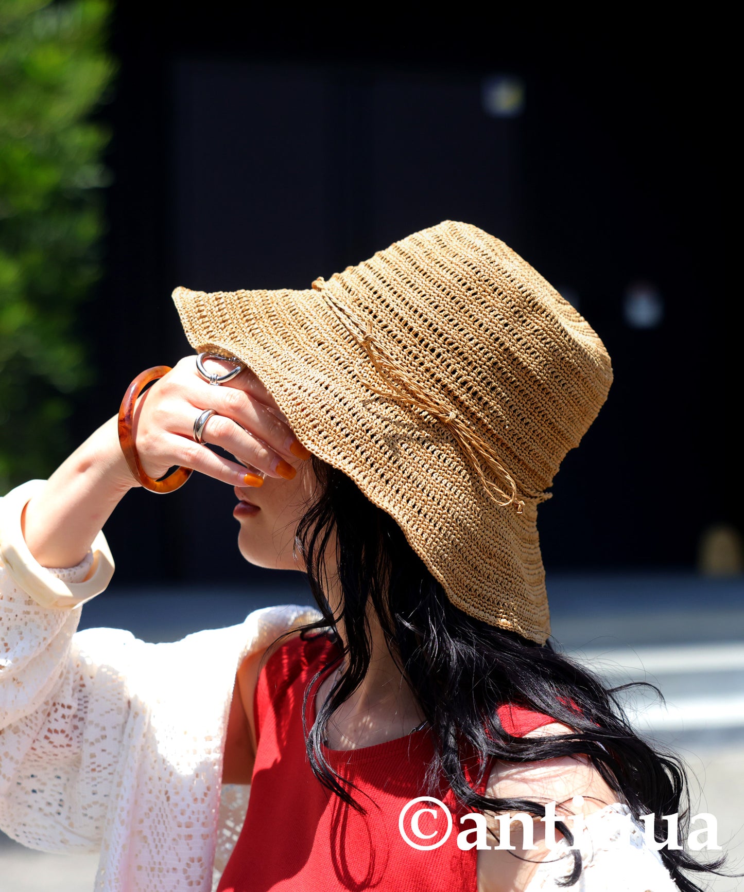 Ladies Woven Paper Bucket Hat UV Cut