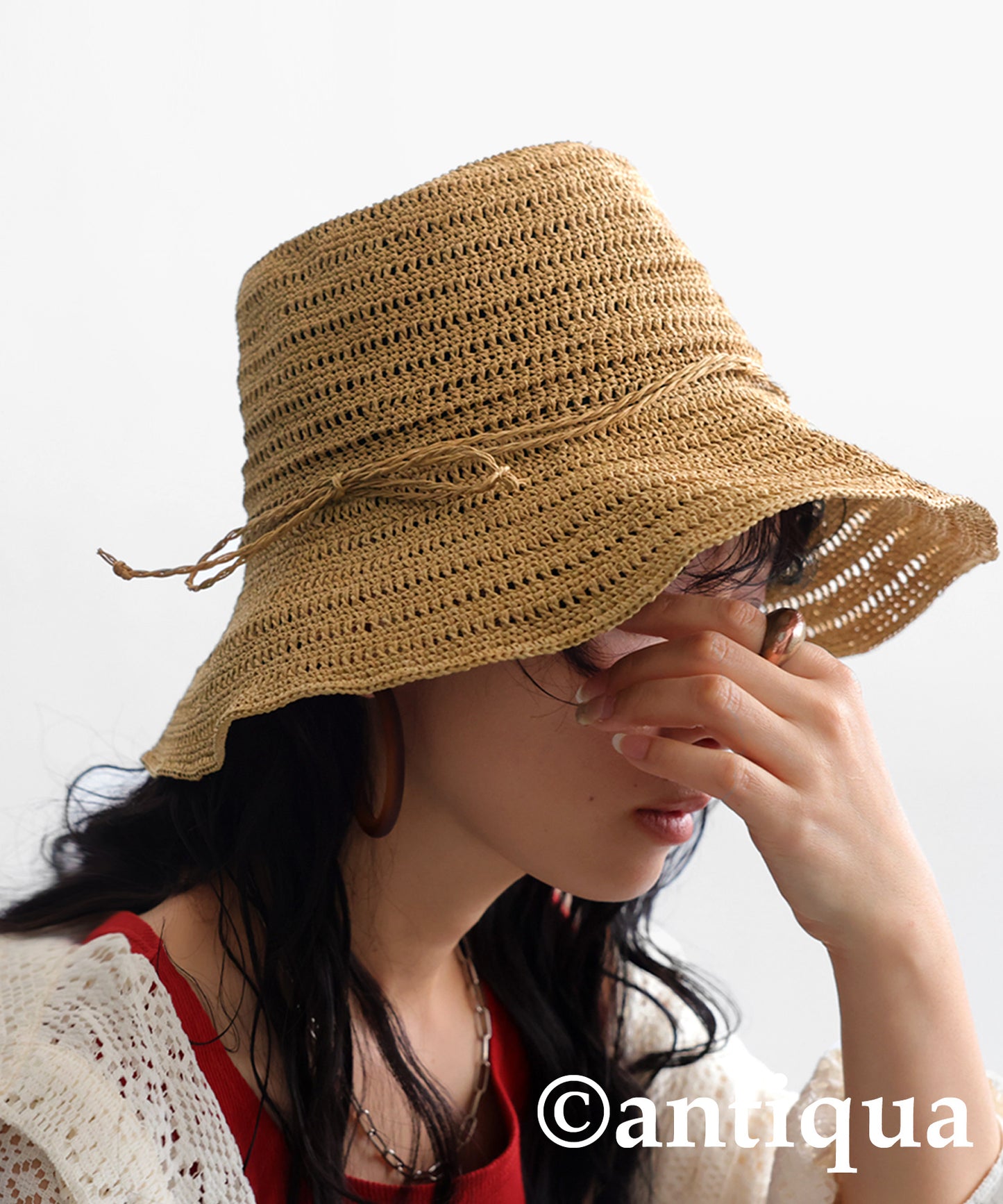 Ladies Woven Paper Bucket Hat UV Cut