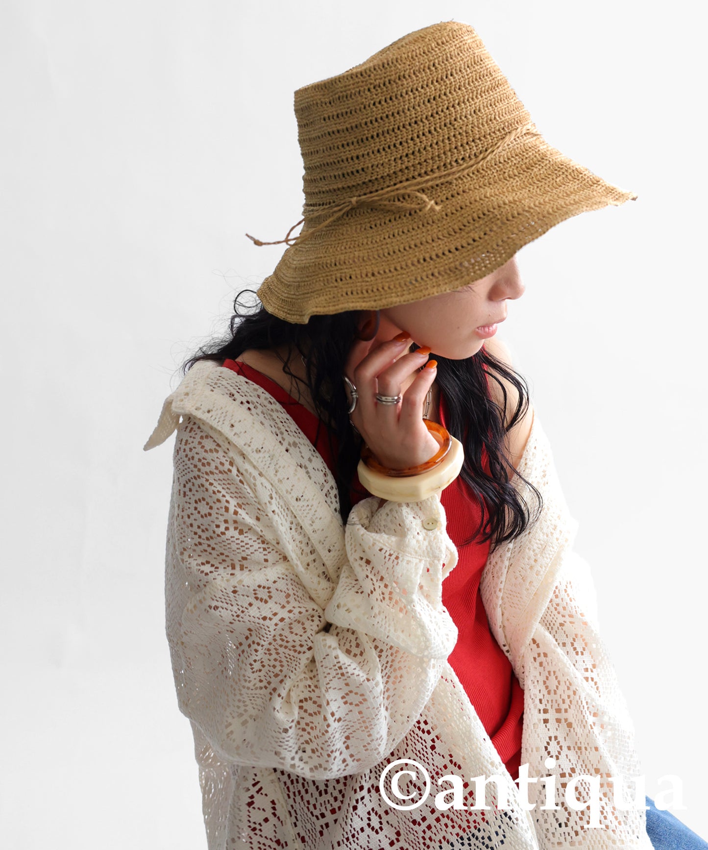 Ladies Woven Paper Bucket Hat UV Cut