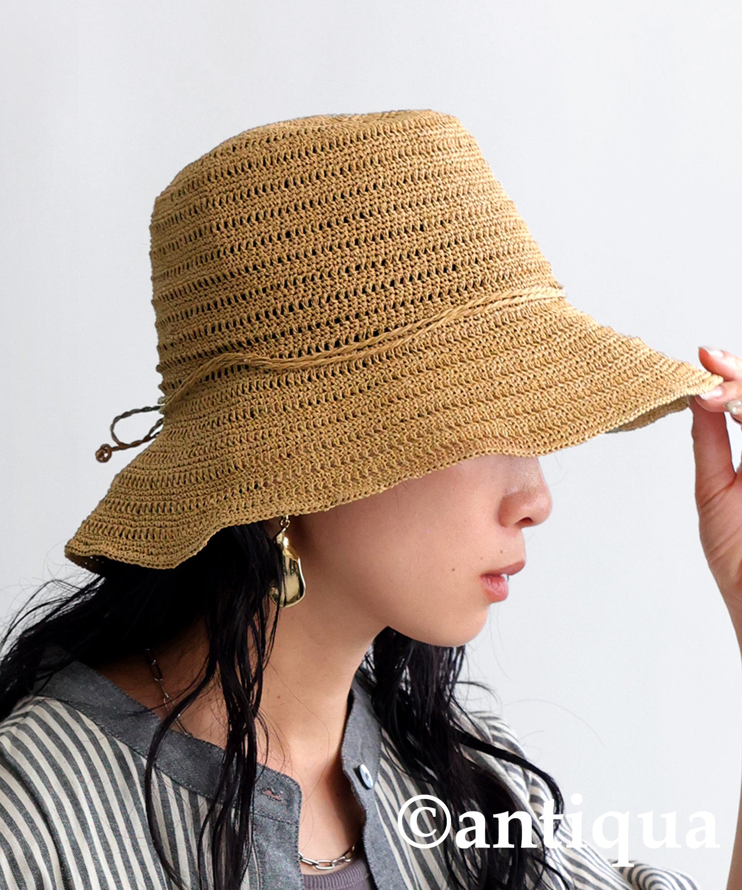 Ladies Woven Paper Bucket Hat UV Cut