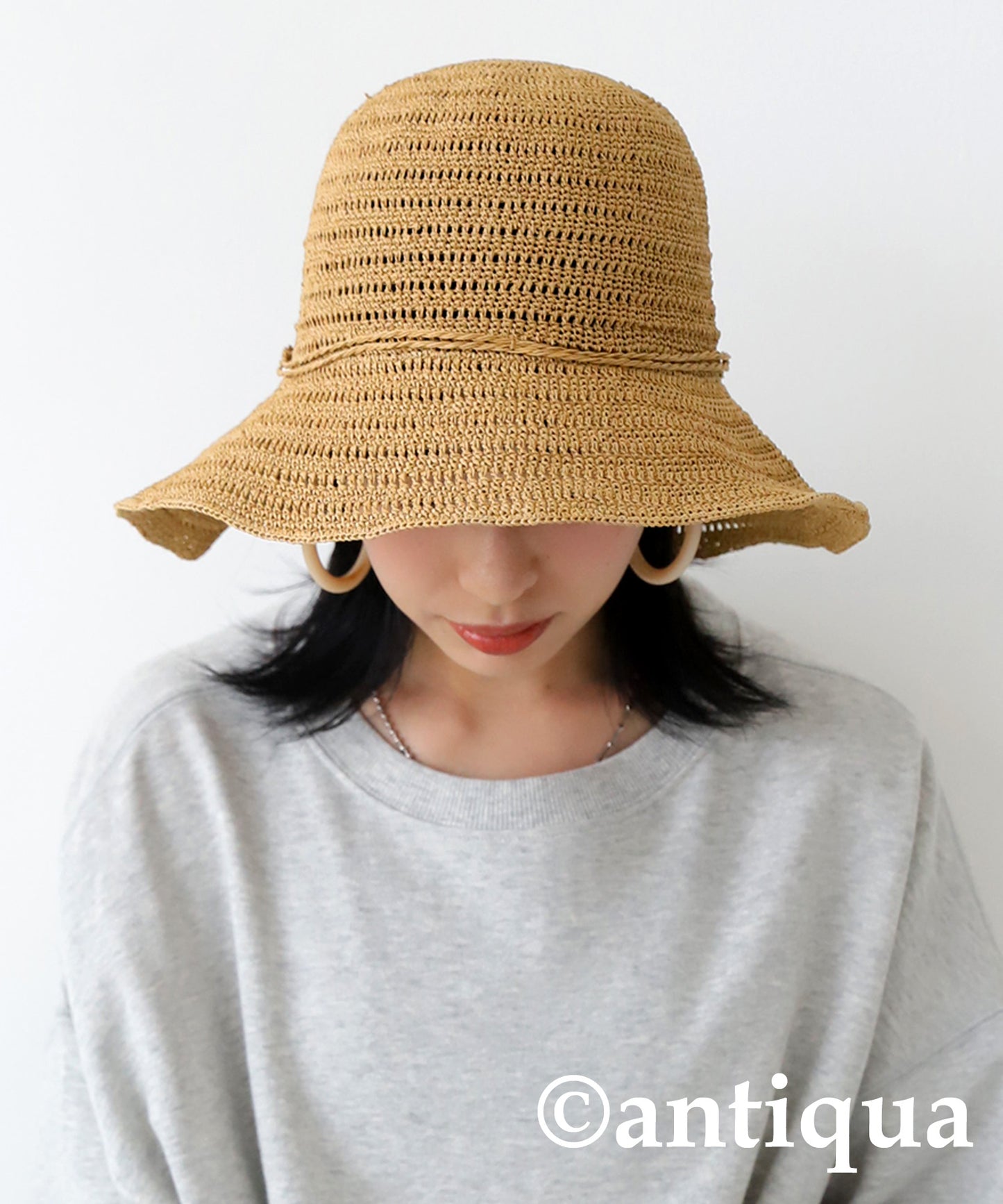 Ladies Woven Paper Bucket Hat UV Cut