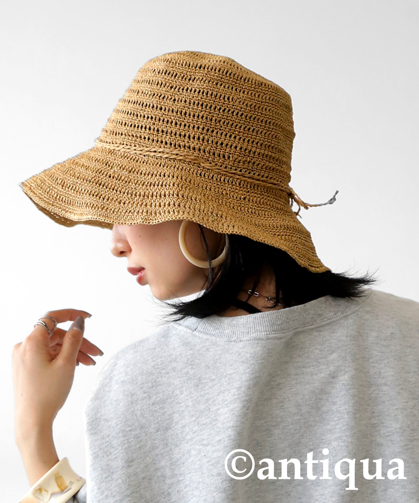 Ladies Woven Paper Bucket Hat UV Cut