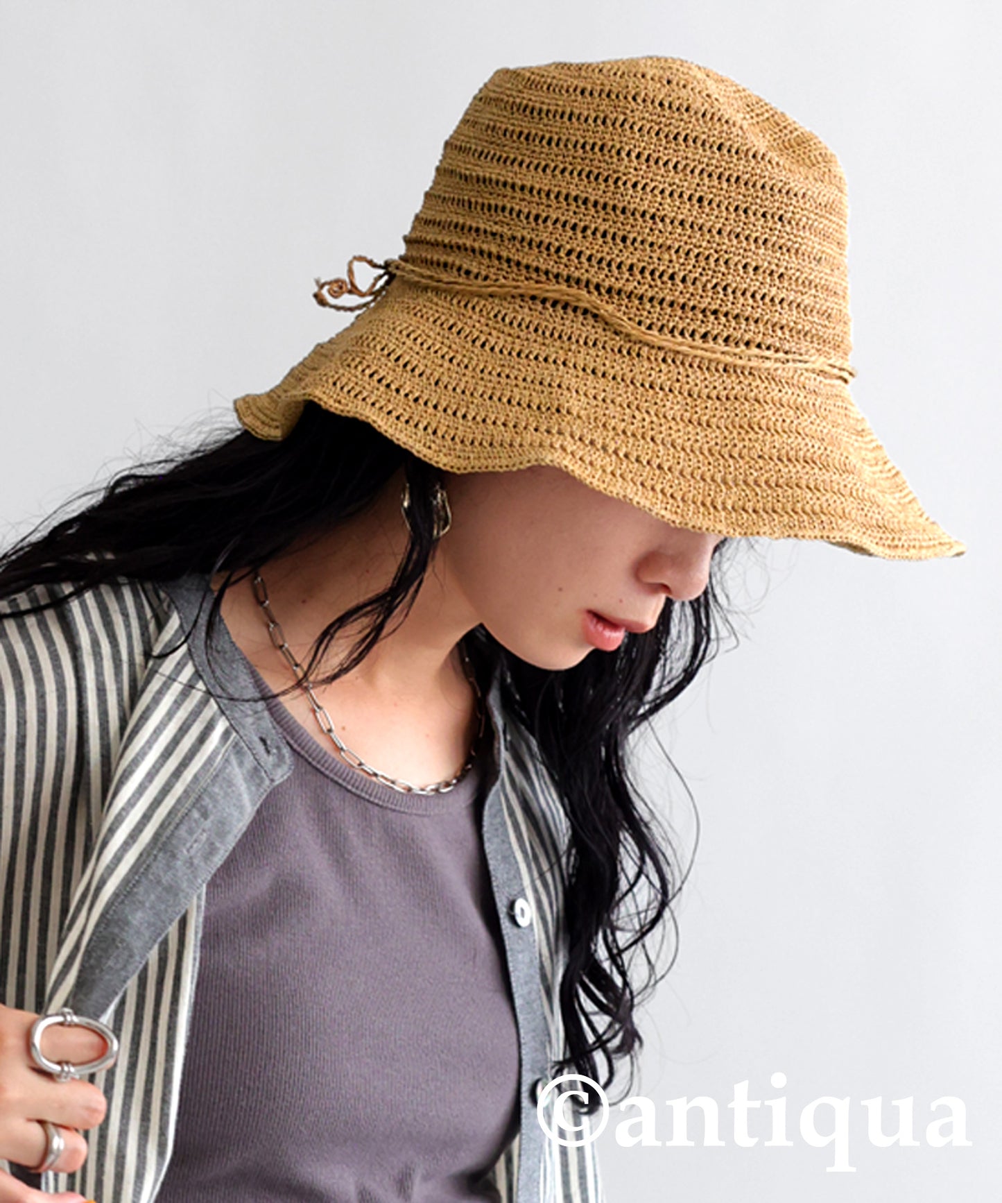 Ladies Woven Paper Bucket Hat UV Cut