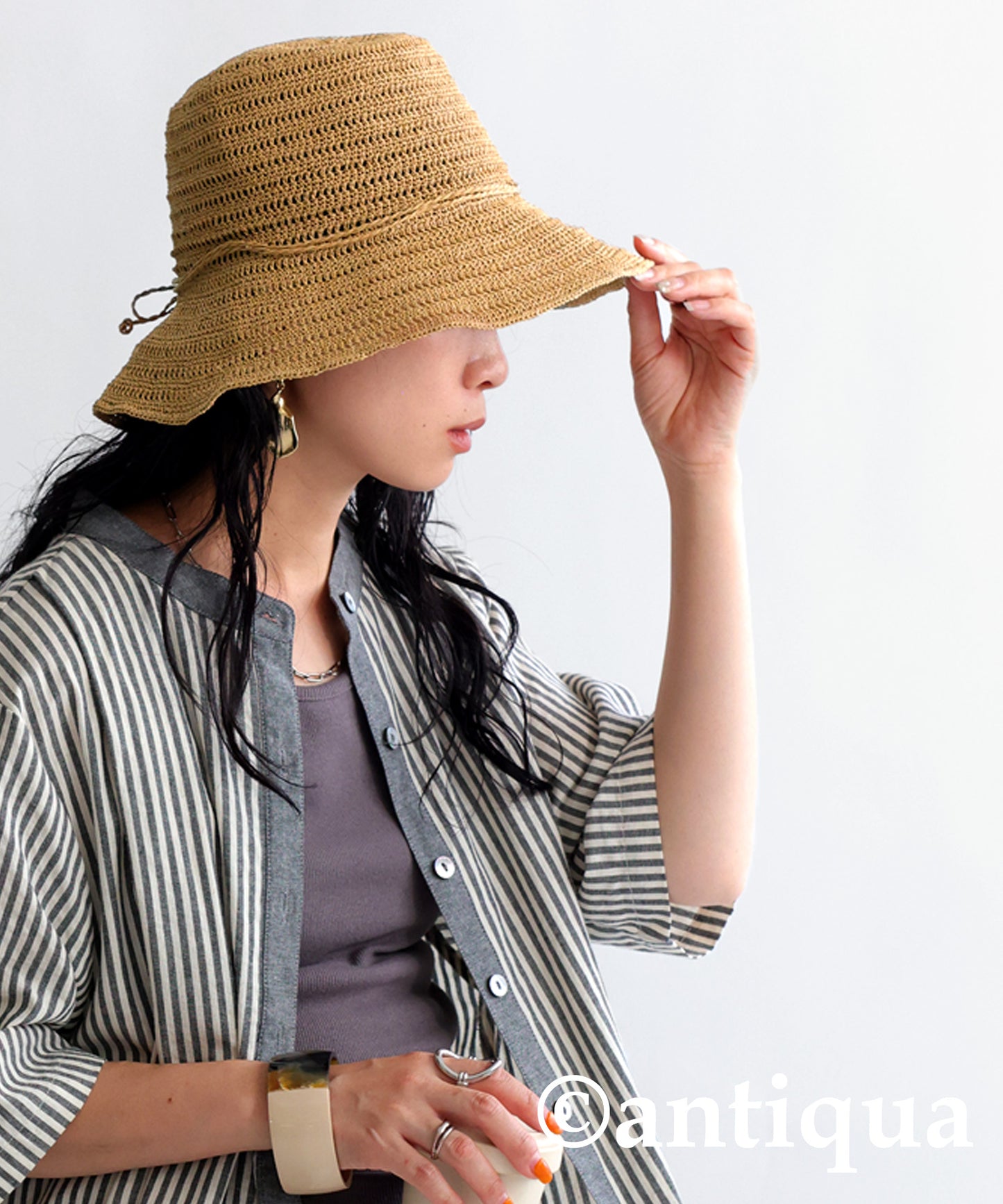 Ladies Woven Paper Bucket Hat UV Cut