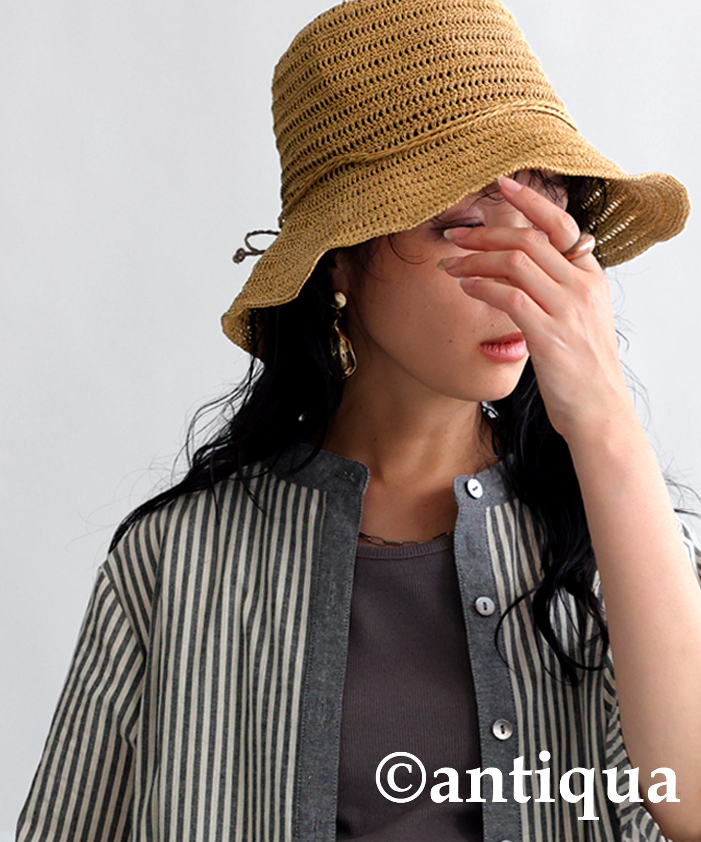 Ladies Woven Paper Bucket Hat UV Cut