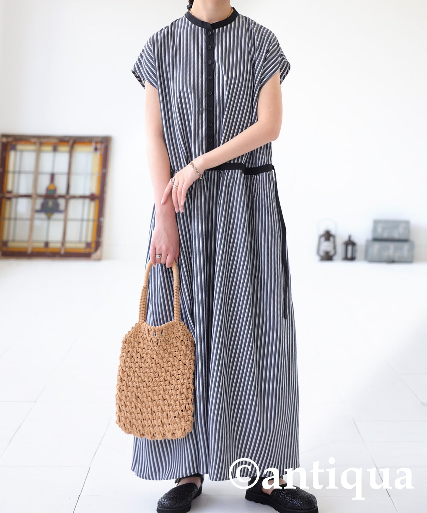 Stripe Pattern asymmetry drawstring Ladies casual dress