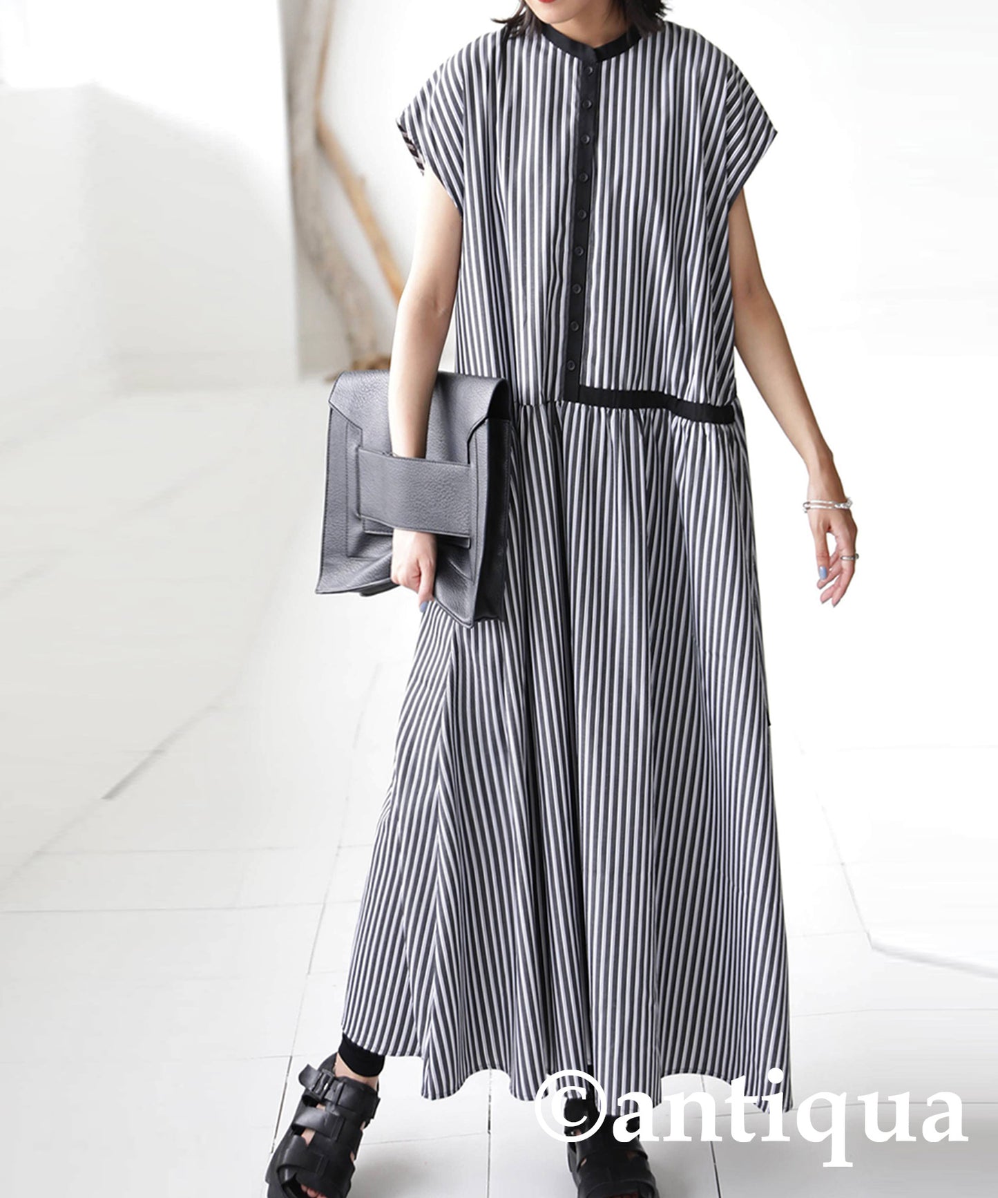 Stripe Pattern asymmetry drawstring Ladies casual dress