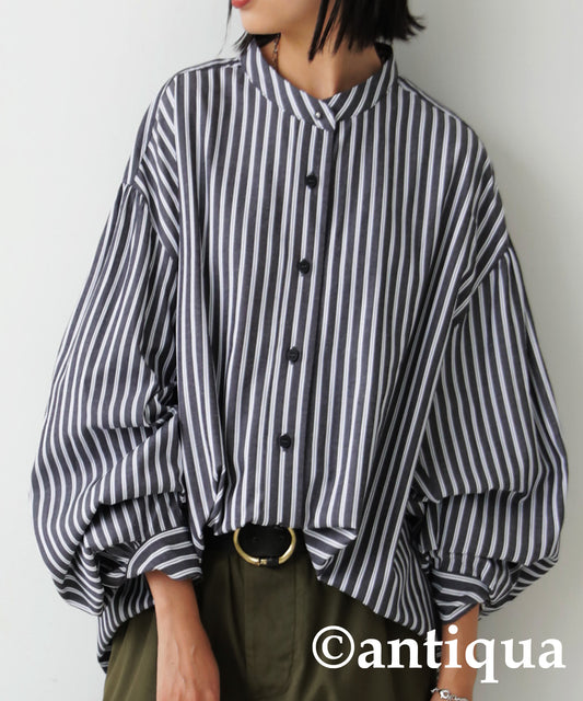 Striped pattern sleeve tack shirt Ladies long sleeves