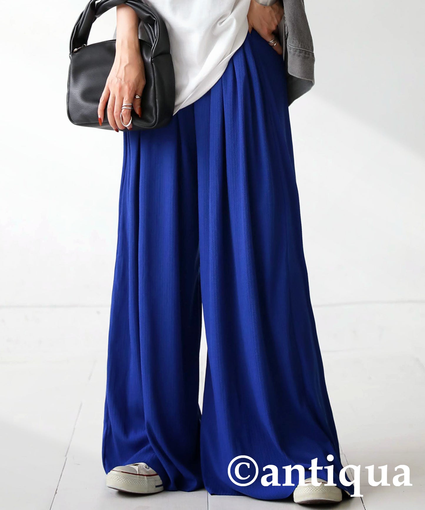 Cool touch UV Cut Ladies Ribwide Pants, Self -Cut pants