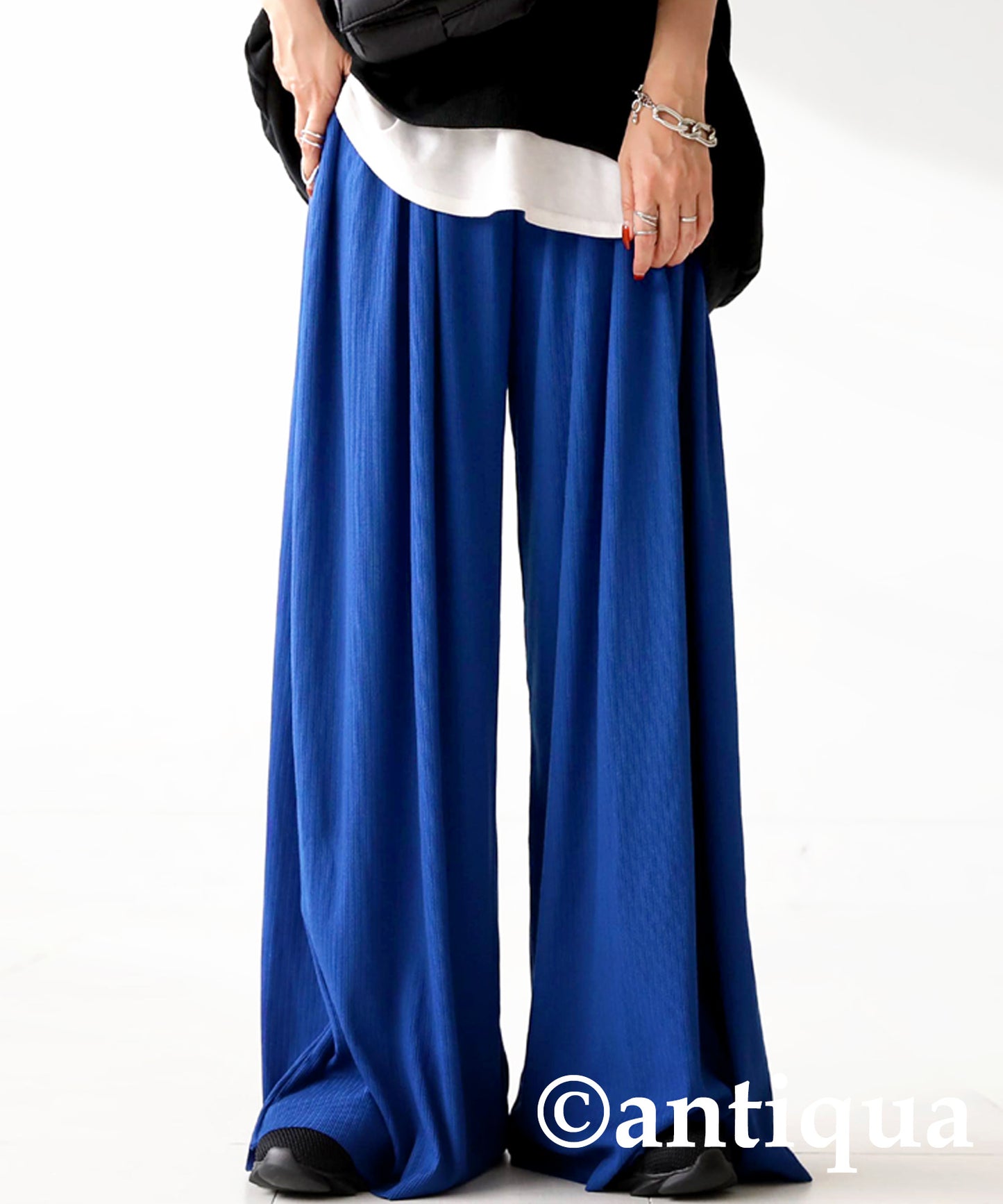 Cool touch UV Cut Ladies Ribwide Pants, Self -Cut pants