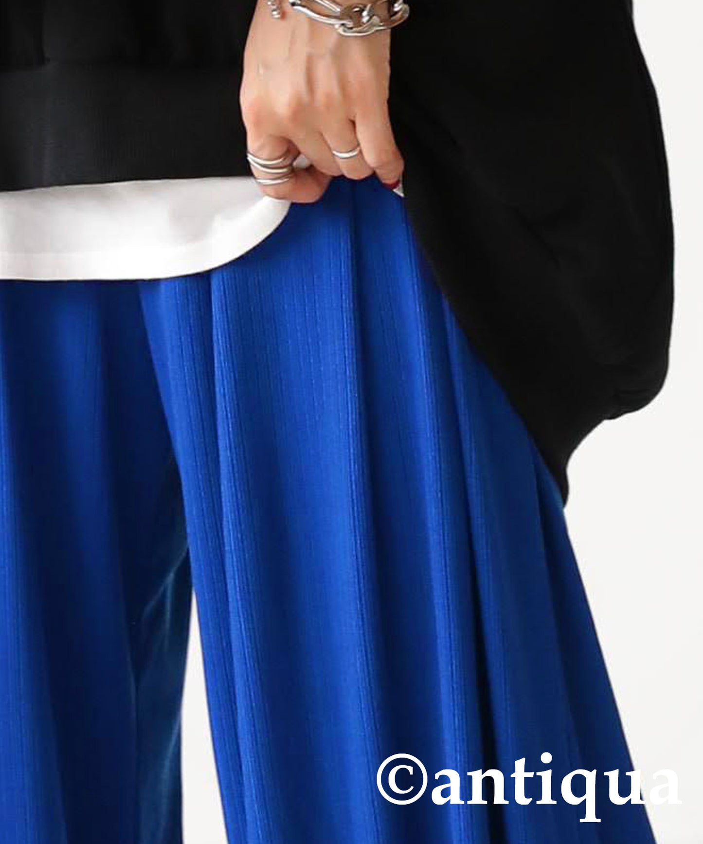 Cool touch UV Cut Ladies Ribwide Pants, Self -Cut pants