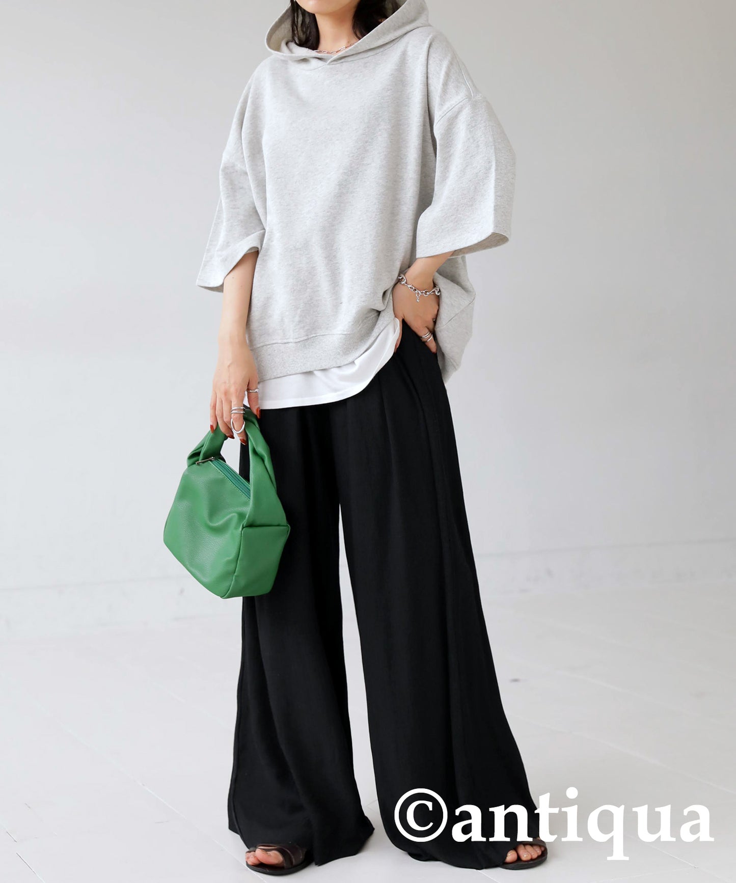 Cool touch UV Cut Ladies Ribwide Pants, Self -Cut pants