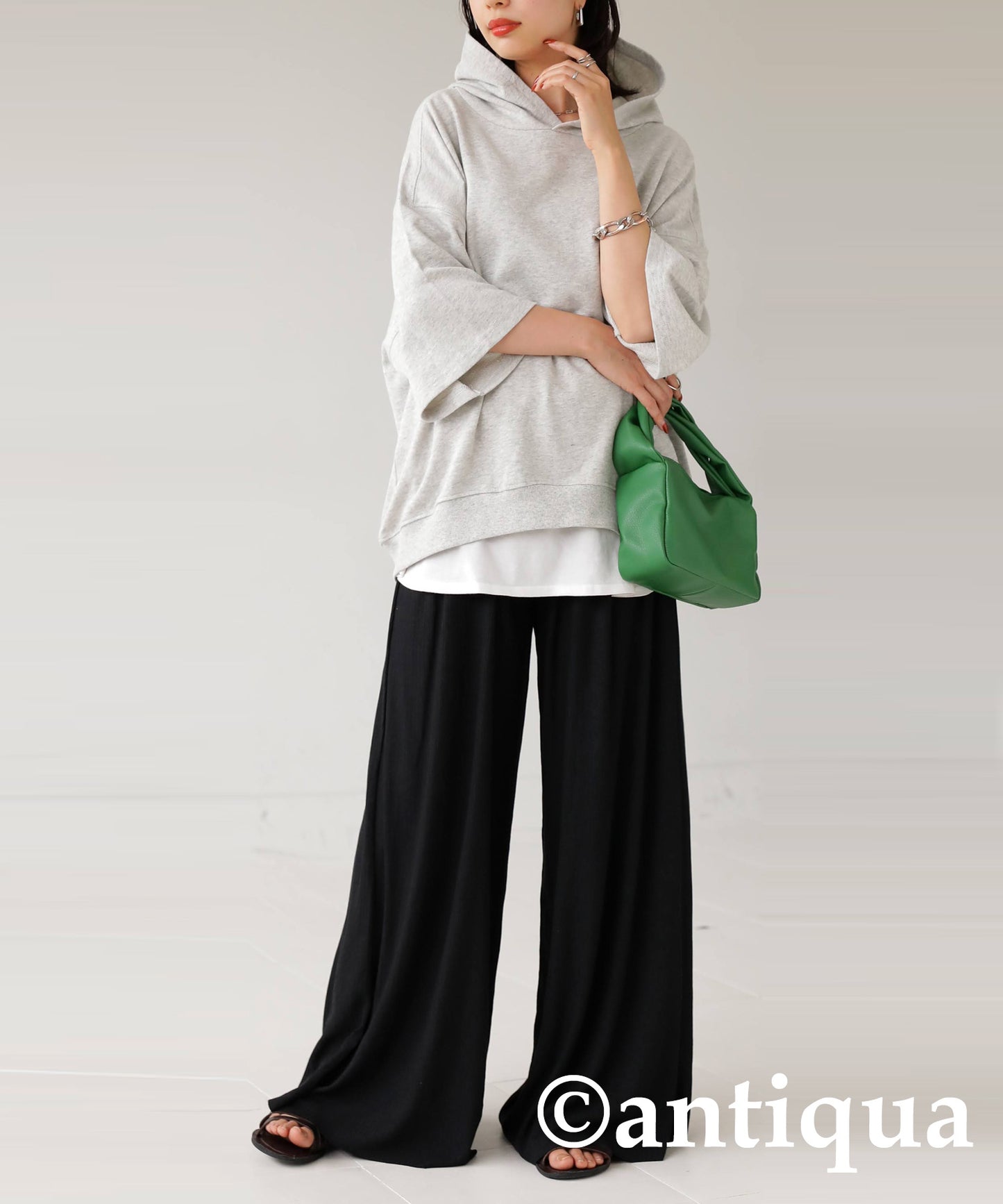 Cool touch UV Cut Ladies Ribwide Pants, Self -Cut pants