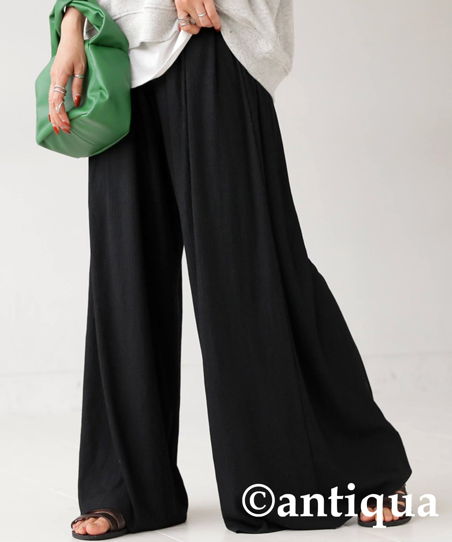 Cool touch UV Cut Ladies Ribwide Pants, Self -Cut pants