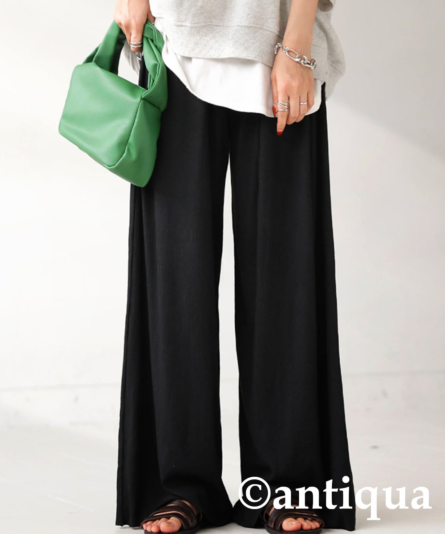 Cool touch UV Cut Ladies Ribwide Pants, Self -Cut pants