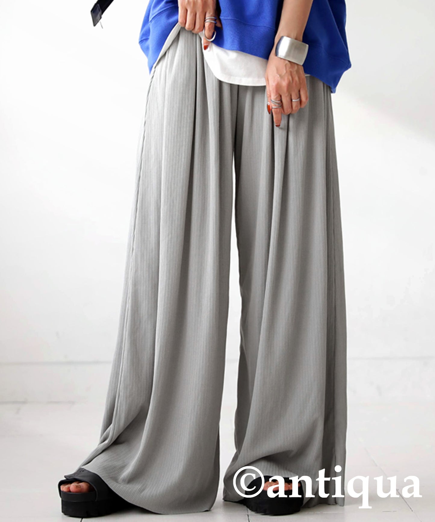 Cool touch UV Cut Ladies Ribwide Pants, Self -Cut pants