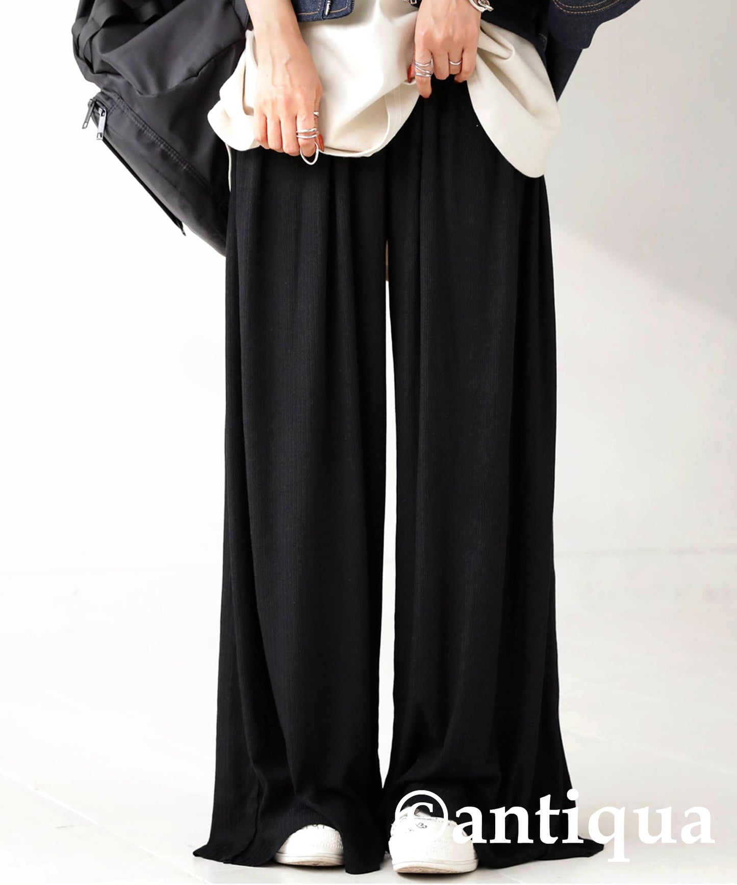 Cool touch UV Cut Ladies Ribwide Pants, Self -Cut pants