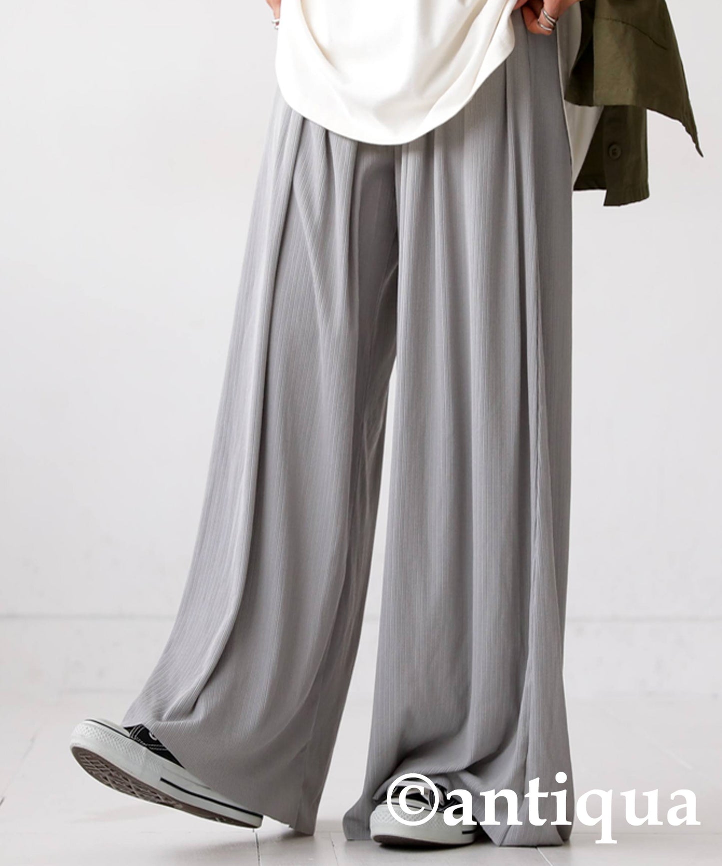 Cool touch UV Cut Ladies Ribwide Pants, Self -Cut pants